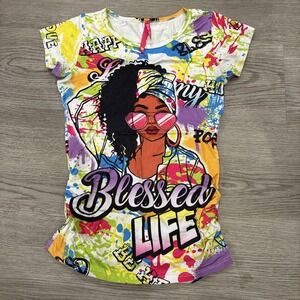 Cute 4 U Blessed Life Graffiti Paint Splash Black Girl Tshirt | Size S Girls